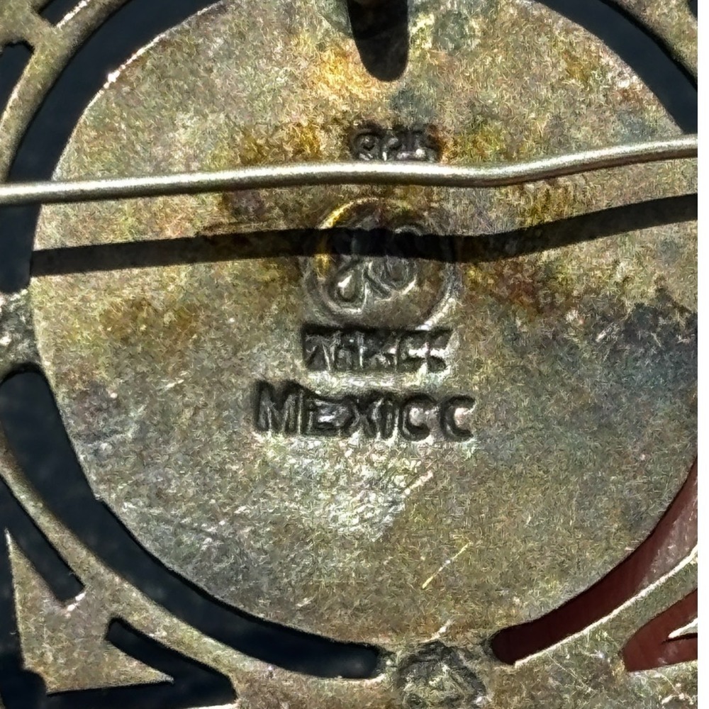 Sterling Silver 925 Signed JS Taxco Mexico Aztec Calendar Pin brooch Pendant - Picture 4 of 5
